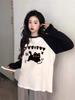Women's Panda Cute Color Block Raglan Sleeve T-Shirt - Spring/Autumn Loose Fit, Cotton Layered Top