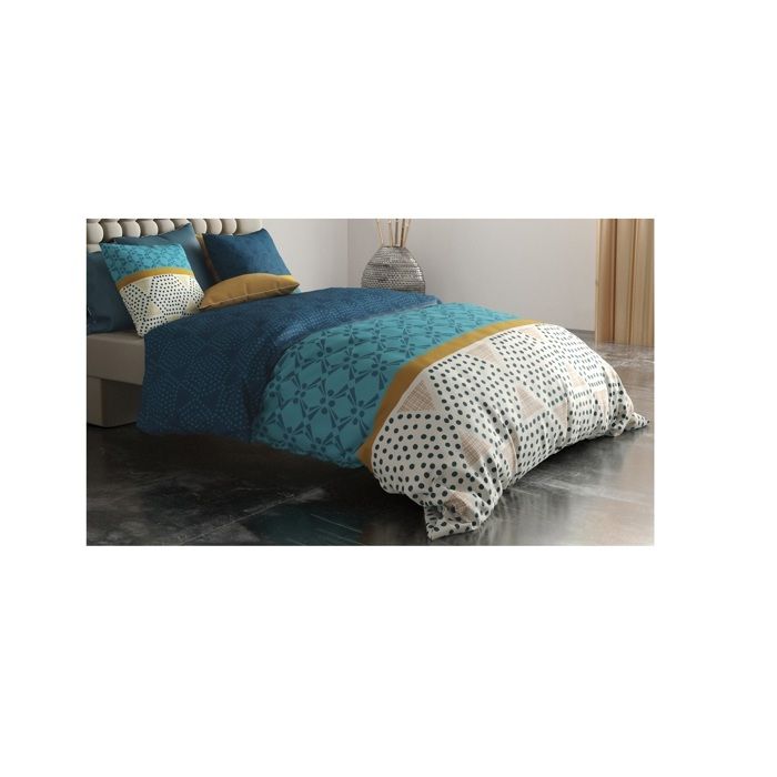 Housse De Couette + 2 Taies - 220 X 240 Cm - Graphiques Modernes - Coton Doux - Entretien Facile