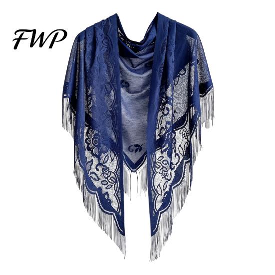 High-end Velvet Wrap Triangle Lace Shawls And Wraps with Tassels, Floral Sheer Evening Dress Shawl, Breathable Lightweight Spring Tassel Wrap, Perfect