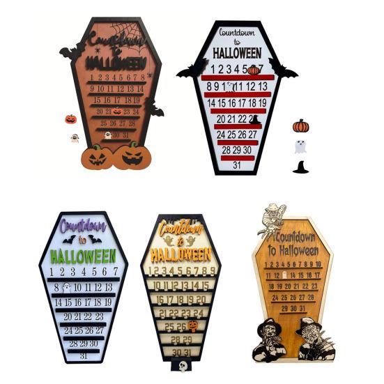 Календарь обратного отсчета до Хэллоуина Деревянный календарь обратного отсчета в виде тыквы-призрака Многоразовые украшения ужасов на Хэллоуин для украшения домашней вечеринки
