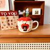 Высокоценная кружка Apple Bear с крышкой, рождественская керамическая кружка, мультяшная милая кофейная кружка, сувенир