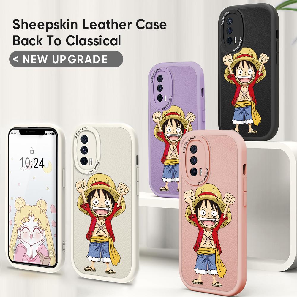 Slim Skin Feeling PU Leather Cute Cartoon Luffy Phone Cover for Infinix VIVO OPPO Reno Realme Huawei Nova Honor Smartphone Case