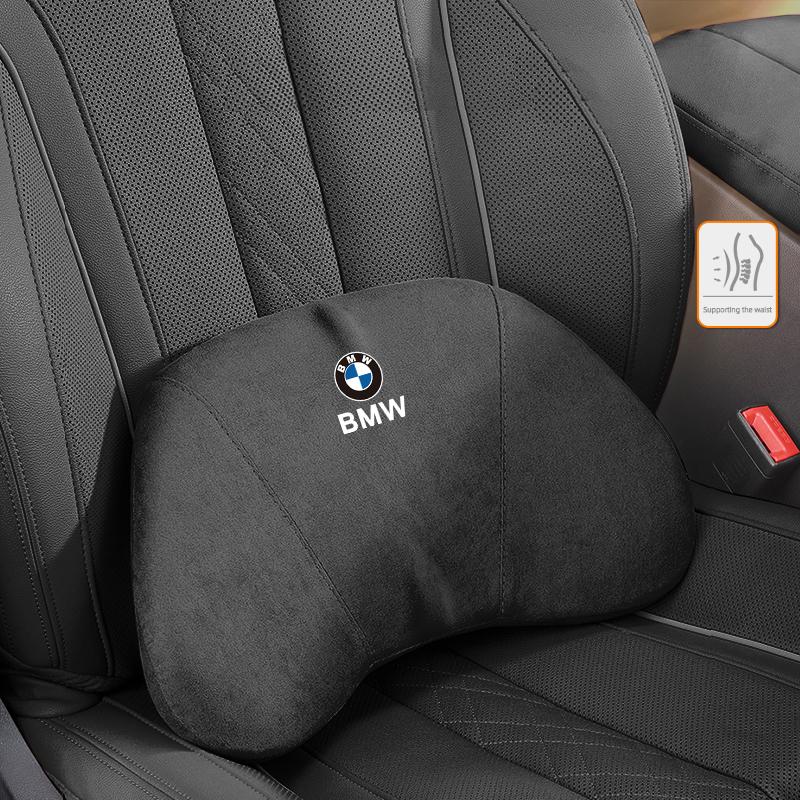 BBKJ7 Luxury Suede Car Logo Headrest Neck Pillow Lumbar Support For BMW X1 X2 X3 X5 X4 X6 X7 G30 G20 G32 G11 G12 F40 F30 F20 F10 F34