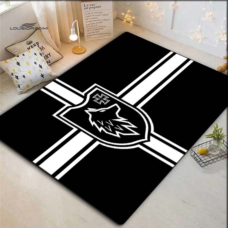 Black White Cross Wolf Shield Emblem Print Area Rug, Non Slip Soft Floor Mat Living Room Bedroom Home Decor Carpet