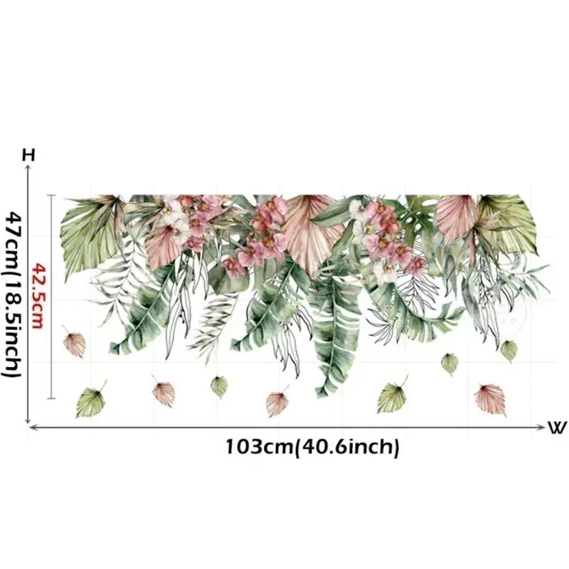 PVC Wall Sticker New Watercolor Green Leaf Tropical Plant Waterproof Living Room Bedroom Corner Decal Decal Leaf