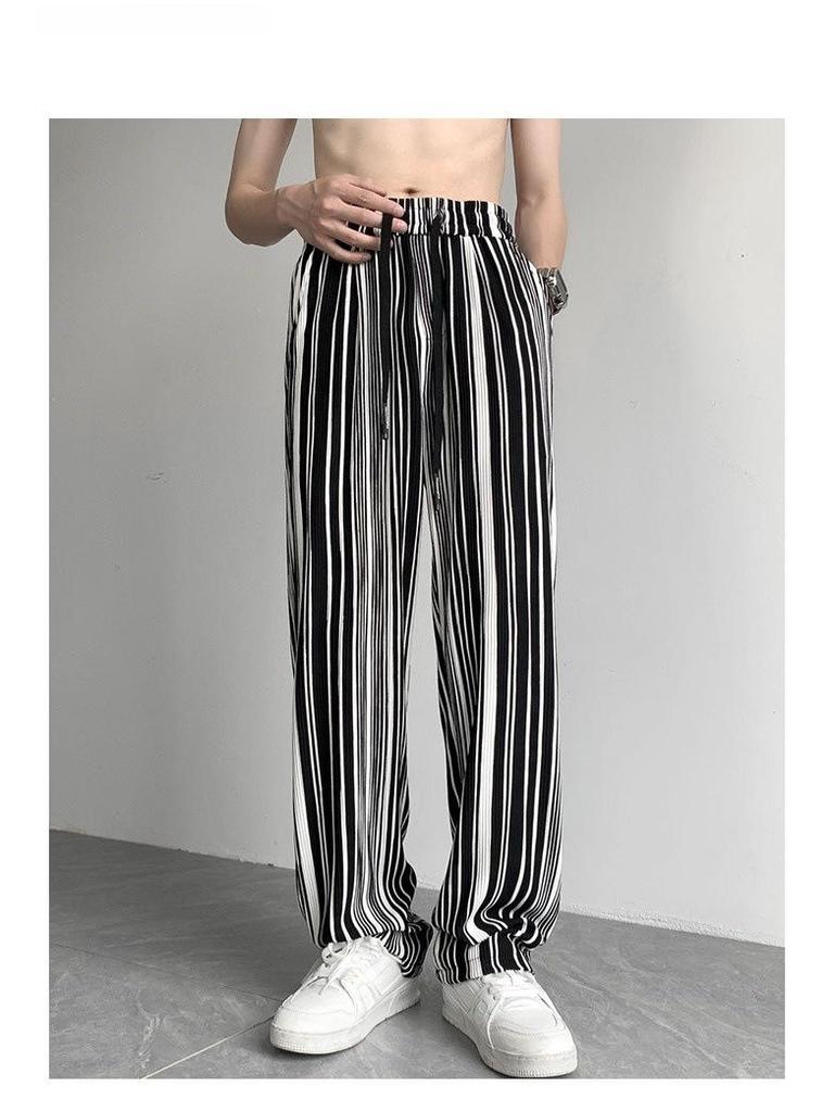 Мужские модные летние брюки Ice Silk с узором «зебра» — высококачественный свободный драпированный дизайн