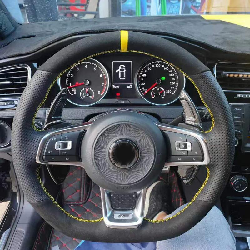 WCaRFun настроить черный замшевый чехол на руль автомобиля для Volkswagen VW Golf R MK7 Golf 7 GTI VW Polo GTI Scirocco 2015