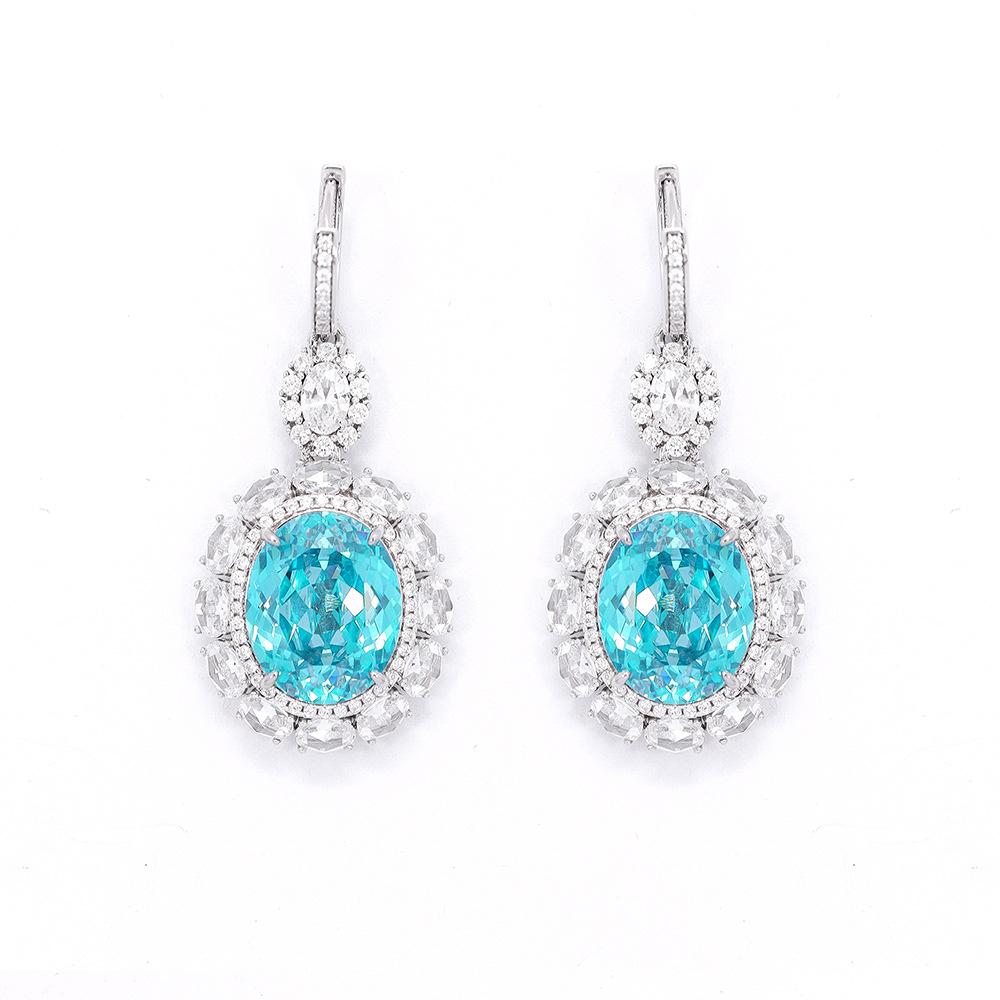 WUIHA Vintage 925 Sterling Silver Lab Sapphire Paraiba High Carbon Diamonds Drop Dangle Wedding Engagement Earrings Fine Jewelry