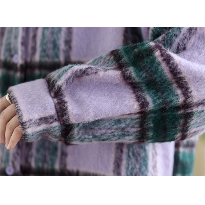 DIMANAF 2025 Новые осенне-зимние женские пальто и куртки больших размеров, свободная повседневная верхняя одежда, винтажная женская клетчатая хлопковая толстая с длинным рукавом