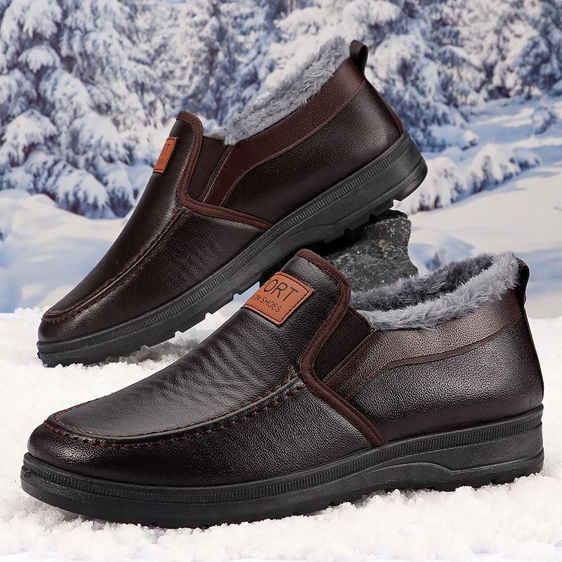 Мужские хлопковые туфли средней высоты, утепленные и утолщенные нескользящие на мягкой подошве, термохлопковые туфли