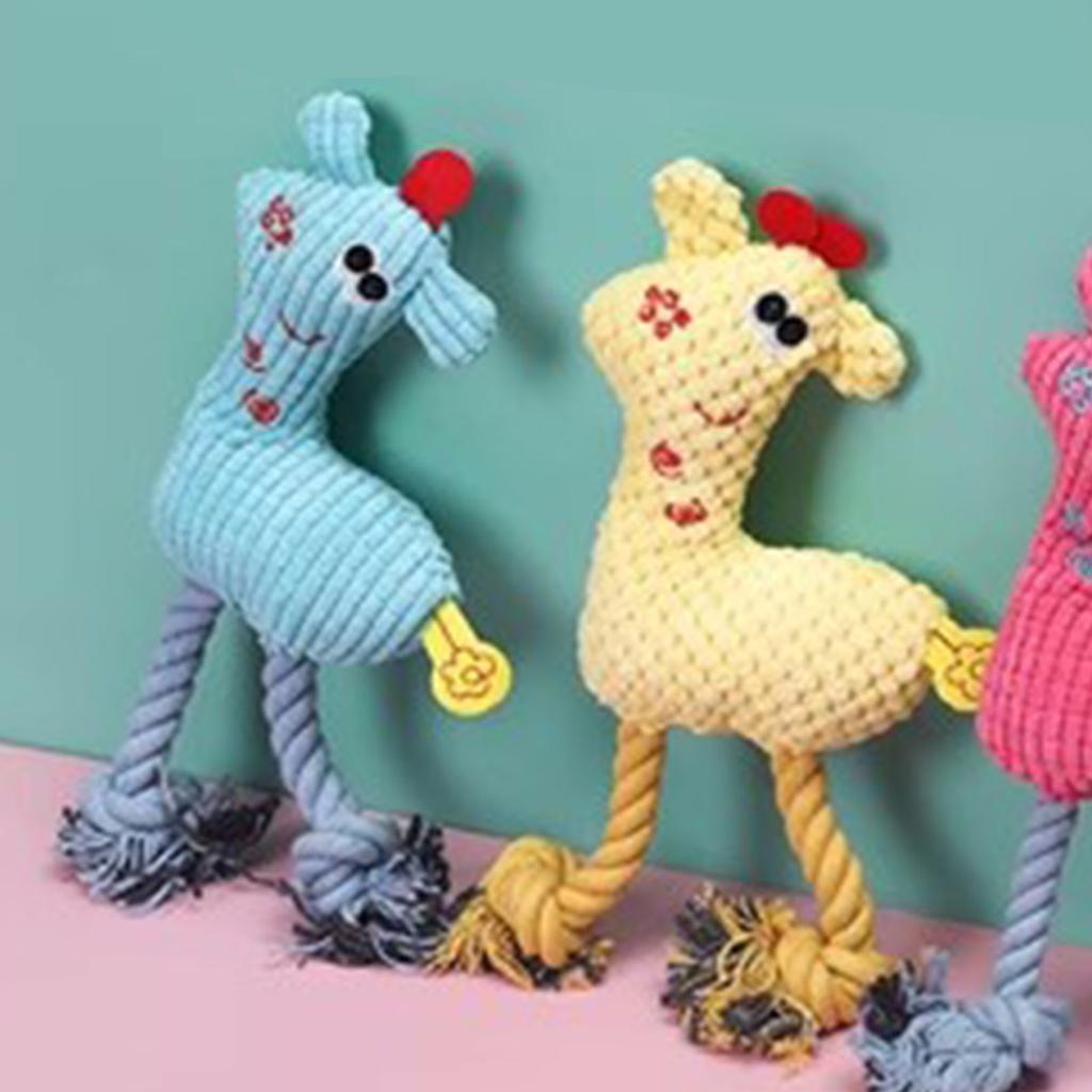 Dog Plush Toy Puppy Chewing Woven Rope Flannel Giraffe Shape Safe Cute for Pet Teeth Cleaning Sky