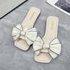 Модные летние новые тапочки на плоской подошве с квадратным носком и бантом для женщин с сандалиями A Word, противоскользящие износостойкие пляжные туфли