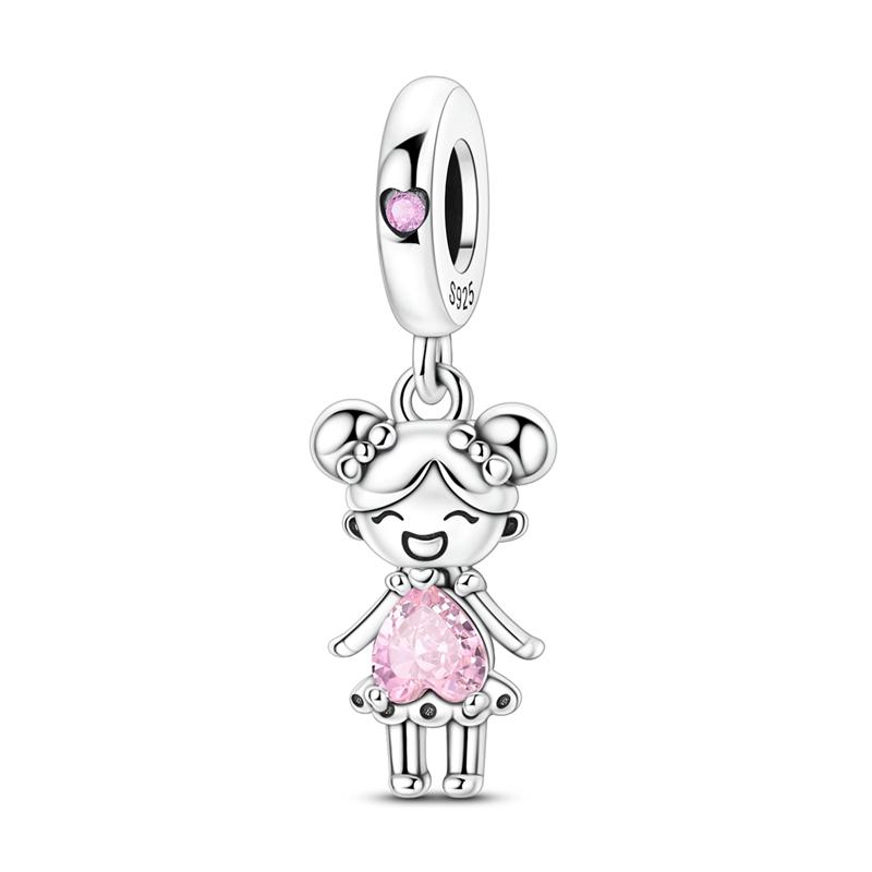 925 Silver Mother's Love Girl Boy Charms Beads Pendants Fit S925 Bracelet Necklace DIY Women Fine Jewelry Gift