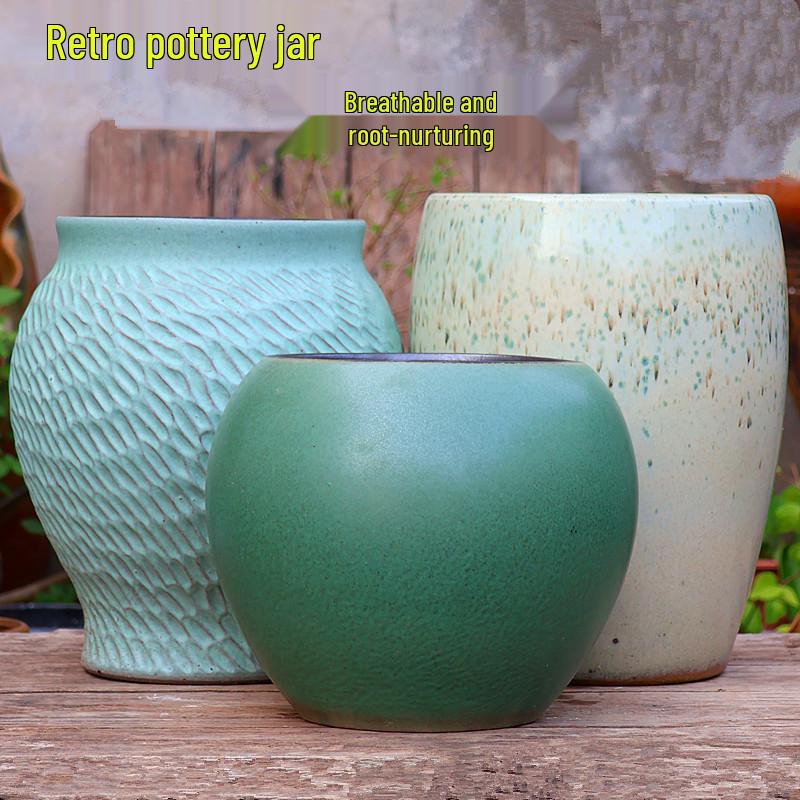 Handcrafted Retro Ceramic Pot for Large Succulents and Plants - Tall Cylinder Design for Bougainvillea, Roses, and Hydrangeas