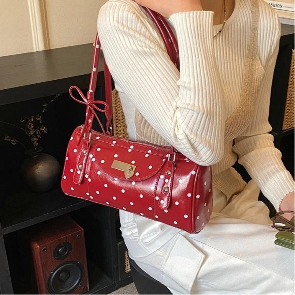 Sweet Polka Dots Design Shoulder Bags Large Capacity Zipper Tote Bag PU Leather Women's Handbag Women