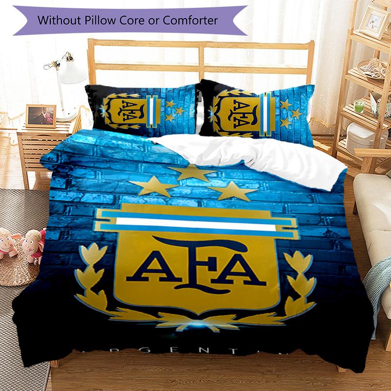 3pcs Argentina Football pattern bedding set duvet cover set includes duvet cover &pillowcases,perfect all season bedroom decoration&gift