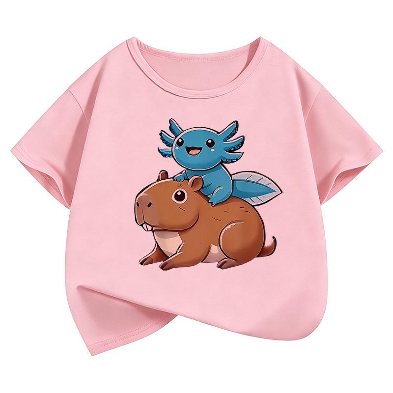 Graphic Capybara Kids Tshirts Summer Short Sleeve Tees Cartoon Animal Boys Girls Clothes Kawaii Tops Y2K Children T-shirt
