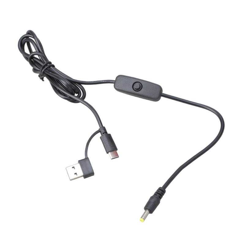 Кабель для зарядки USB Type C - DC4.0x1.7мм 5В с двойным интерфейсом и переключателями для бытовой низковольтной электроники, 120 см