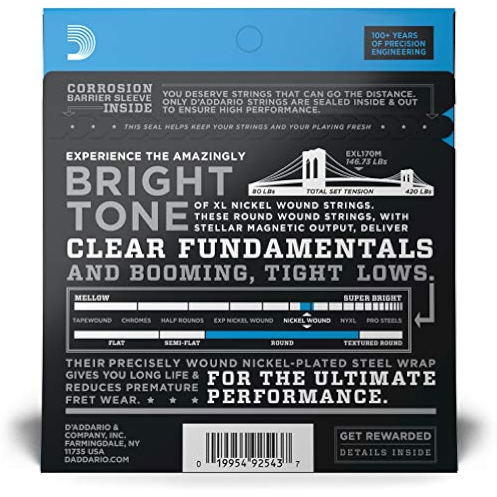 D'Addario Daddario Струна для бас-гитары Никелированная Средняя длина .045-.100 EXL170M [Оригинальная, для внутреннего рынка]