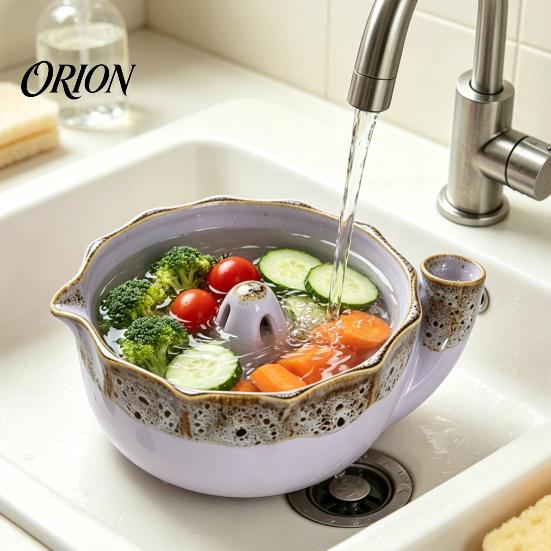 Керамическая миска для мытья фруктов и ягод с отверстиями-ситом, Самовращающаяся вихревая конструкция, Прочный кухонный инструмент для подготовки, Промывка для ягод, овощей, дуршлаг