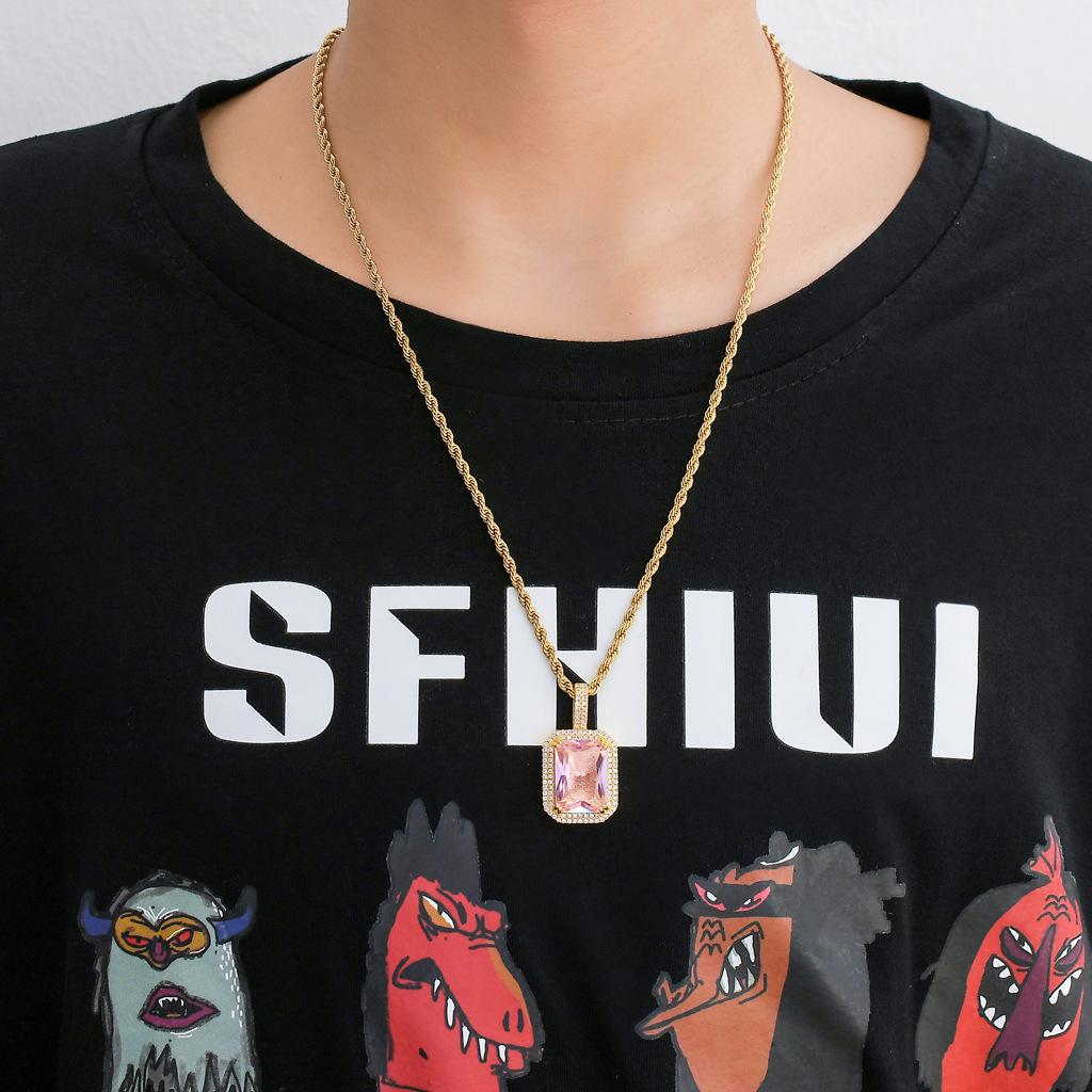 Personalized Hip Hop Bling CZ Jewelry Solid Back Multi Colors Available Geometric Gemstone Zircon Pendant Necklace