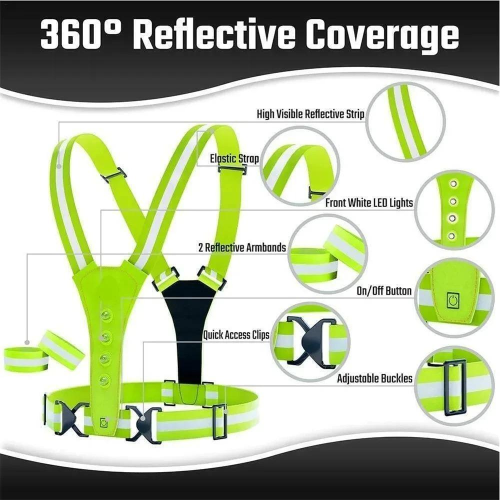 High Visibility Night Running Vest Adjustable Sports Vest for Night Warning Work Fishing