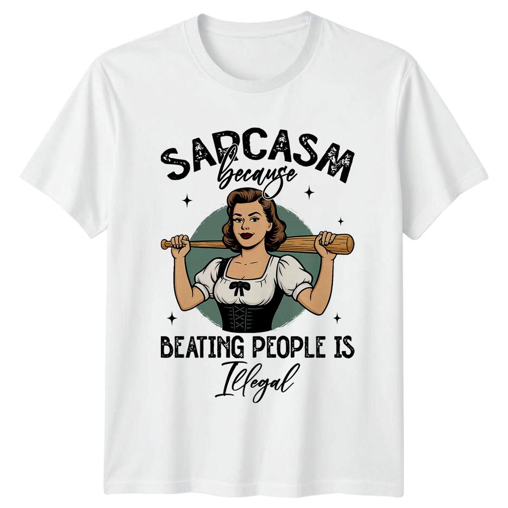 Sarcasm Because Beating People Is Illegal Humor Vintage Womens Mens Graphic Tee