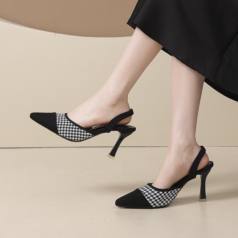 2025 весна и лето новые остроносые туфли на высоком каблуке женский тренд с сандалиями на ремешке через подъем, тонкий каблук, сандалии с закрытым носком