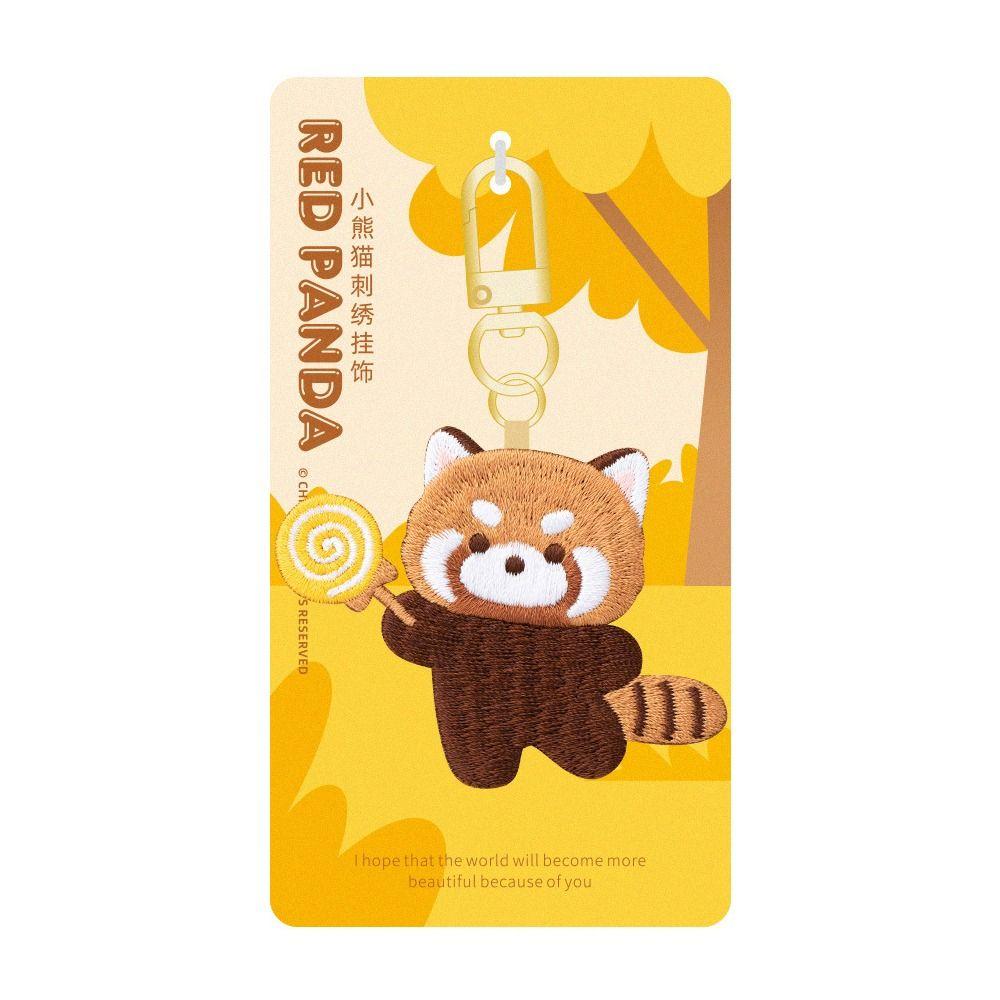 Cartoon Red Panda Keyrchain Soft Red Panda Embroidery Pendant Funny Kawaii Animal Pendant Zoo Gift