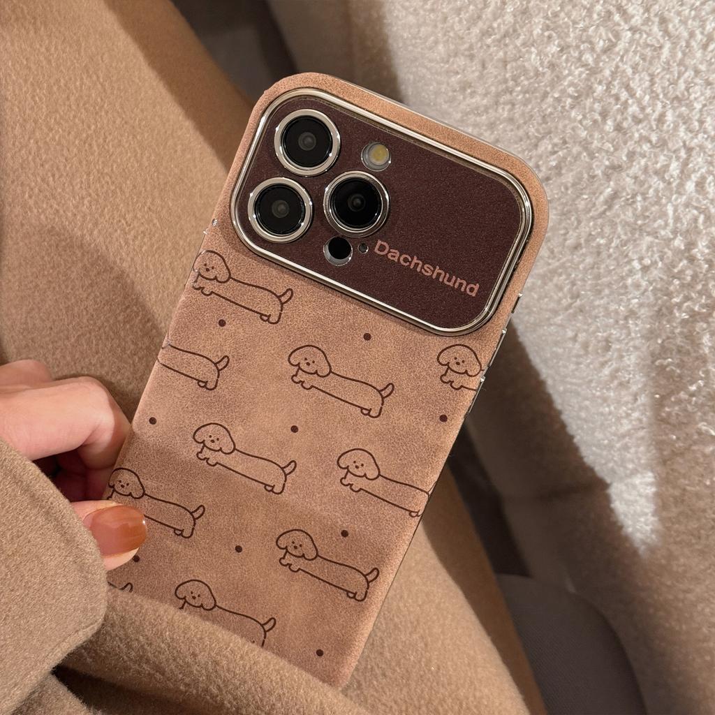 Fun line puppy velvet case suitable for Apple 15 phone case, iPhone 16 Pro Max with lanyard, 14 full protection, 17 soft