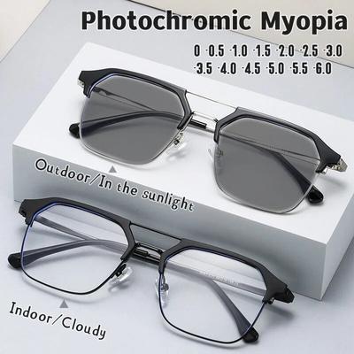 Модные фотохромные очки для близорукости, унисекс, очки для близорукости, винтажные, меняющие цвет, мужские и женские очки с минусом диоптрий