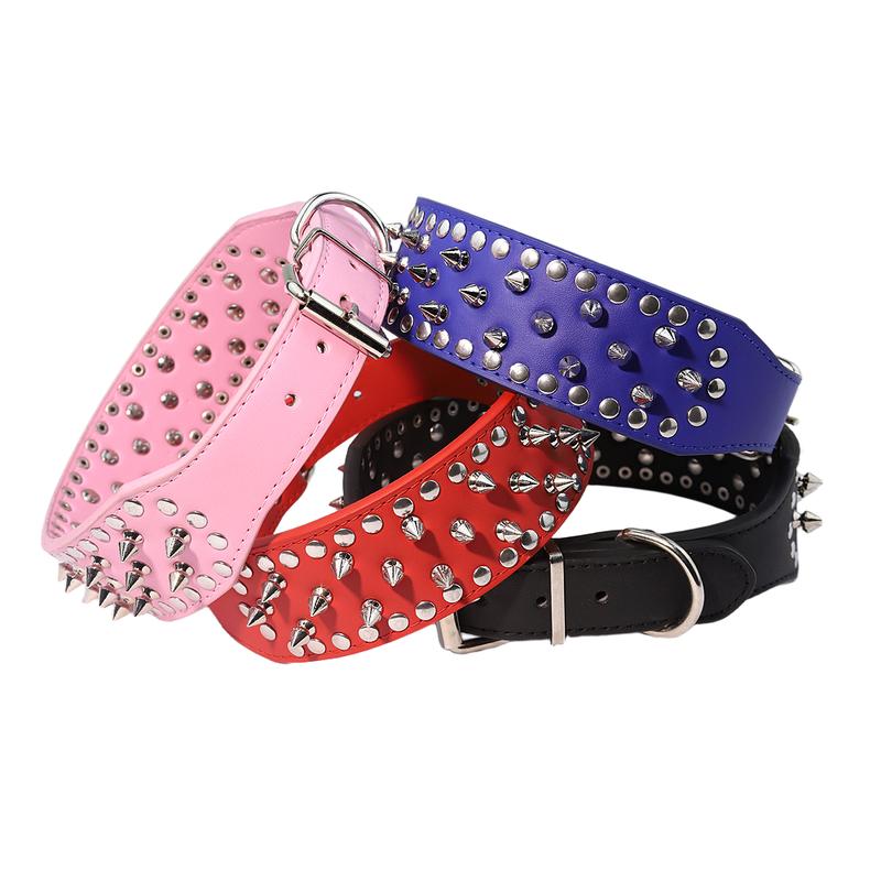Width 2 Inch Anti-bite Spiked Dog Collars Adjustable Microfiber Leather Necklace Sharp Rivets Pet Collar Outdoor Dog Walking