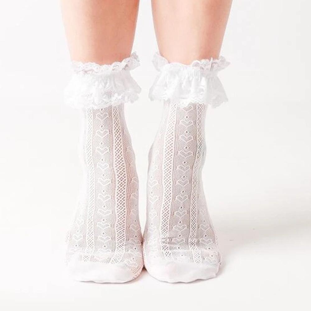 1 пара кружевных носков средней длины, женские носки Lolita Retro, женские носки Love Jacquard Princess, белые дышащие шелковые носки Anti Hook для девочек