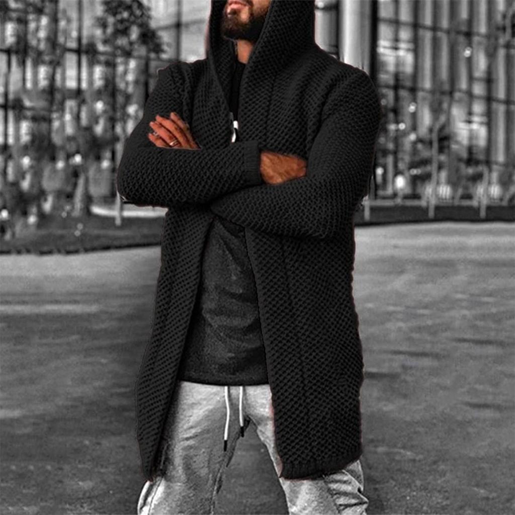 Мужской кардиган в Европе и Америке, однотонный свитер с высоким воротником и капюшоном, пальто, свитер