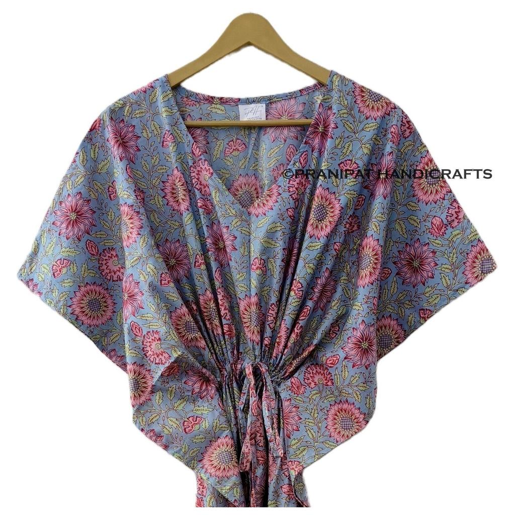 Серое хлопковое женское платье макси в стиле хиппи с индийским цветочным принтом, пляжное платье-кафтан CKFTN-SCRN-FULL-BUYIT-158