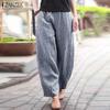 Women Casual Elastic Waist Loose Grid Print Cropped Pants