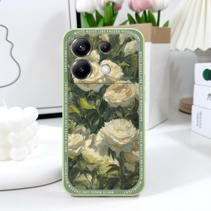 Элегантный белый чехол-накладка с розой для Xiaomi Poco F7 X7 X6 F6 M6 M5 M5S F5 X5 F4 X4 M4 F3 M3 X3 Pro 4G 5G GT Силиконовый чехол