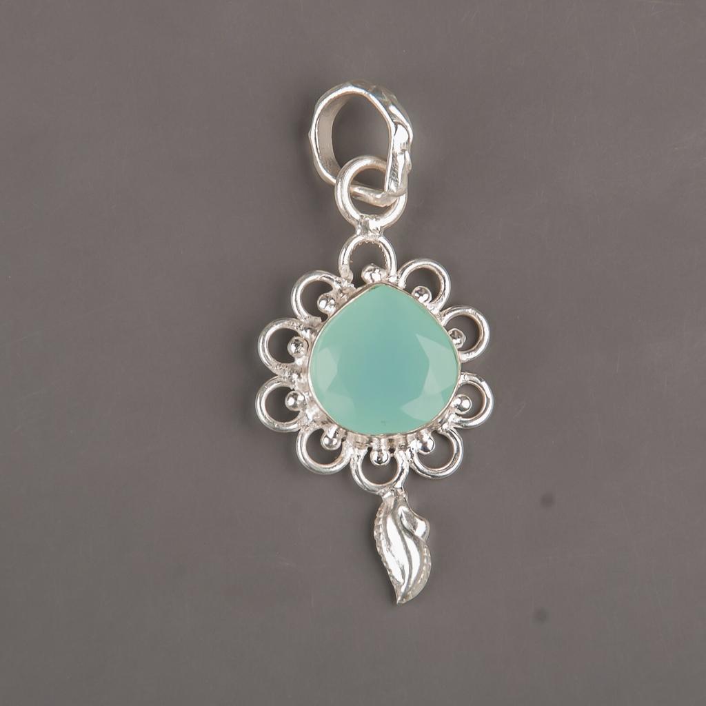 Аква Халцедон Драгоценный Камень 925 Стерлинговое Серебро Ювелирные Изделия Ручной Работы Подвеска 1,80" Подарок PP-4-15