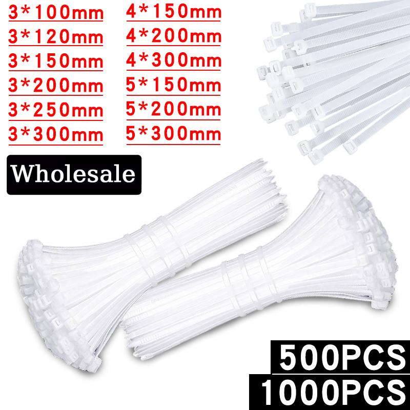 500/1000PCS/bag Self-locking Plastic Nylon Tie White Zip Wraps Strap Nylon Cable Tie Set Fastening Ring Loop Wire Wrap