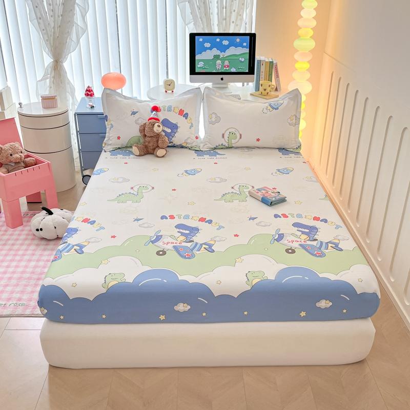 Cartoon Style Ocean Fish Pattern Fitted Sheet Set Sailboat Print 100% Cotton Mattress Protector for Kids Boys Girls Bedding Set