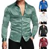 Men Shirt Satin Solid Color Turn-down Collar Long Sleeves Single-breasted Warm Formal Buttons Cardigan Men Prom Shirt Male Clothes