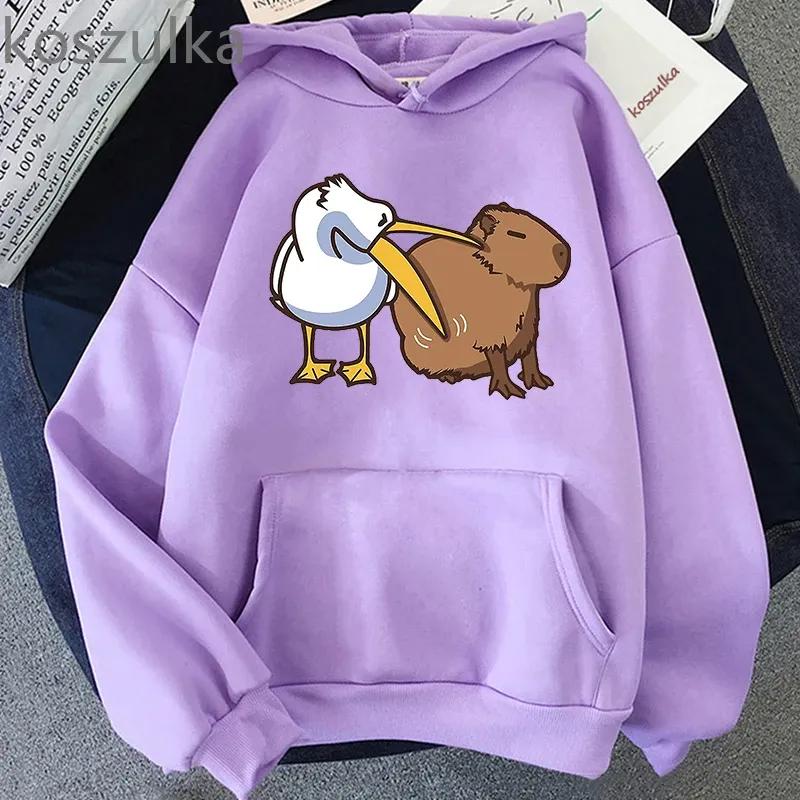 Kawaii толстовки с капибарой для женщин/мужчин, повседневные толстовки с длинными рукавами, модные пуловеры больших размеров для девочек, одежда с короткими рукавами с героями мультфильмов