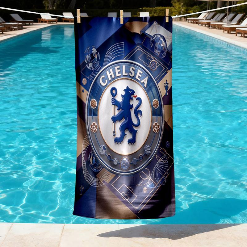 Chelsea Football Club Print Beach Towel Design, Soft, Lightweight. for Home Bathroom, Spa, Pool, Yoga, Surfing, Camping, Gift for Family, Friend