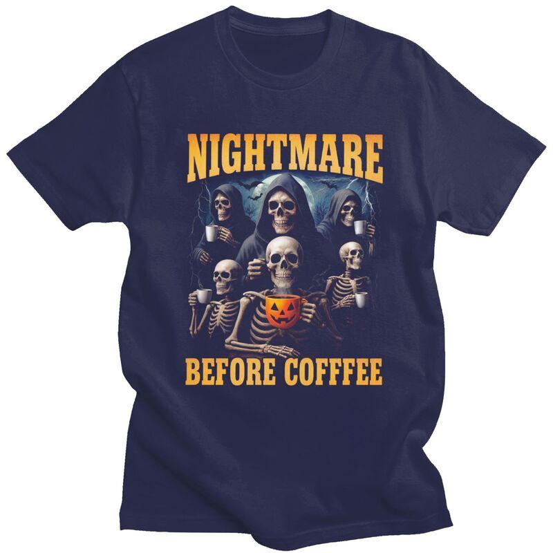 Male Nightmare Before Coffee Skeleton T Shirts Round Neck Pure Cotton Short Sleeve TShirt Casual Summer Tyle Clothes