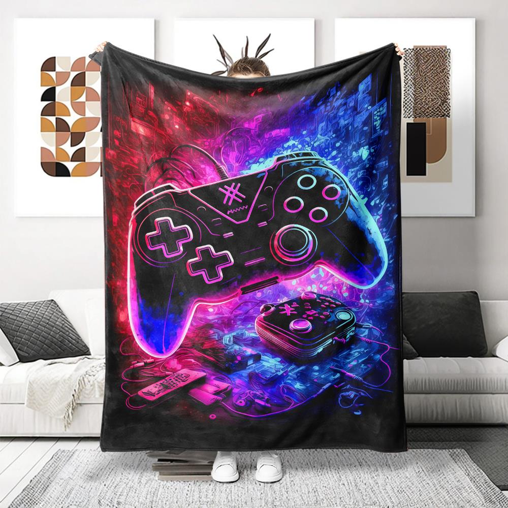 Cyberpunk-style game controller theme Flannel printed blanket suitable for all seasons for living room office sofa and travel