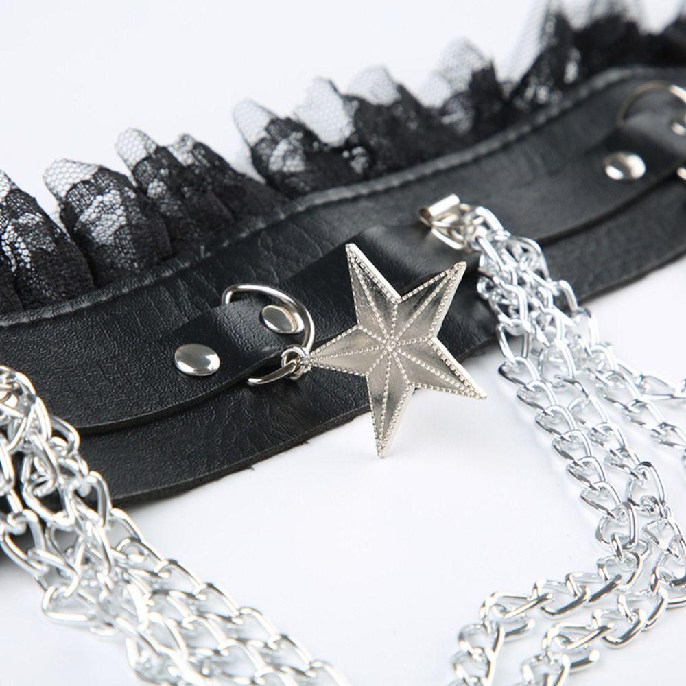 Leather Waist Chain Lace Patchwork Skirt Belts Hip Hop Dark Chain Punk Belt Waist Decoration