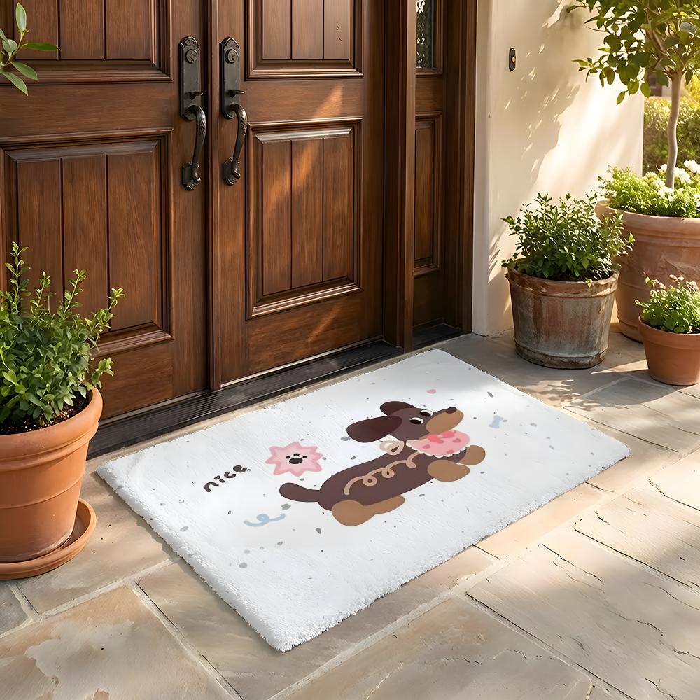 Floor Mat Soft Flannel Rug Non Slip Absorbent Mat for Bathroom Bedroom Home Decor Sausage Dog Dachshund cute