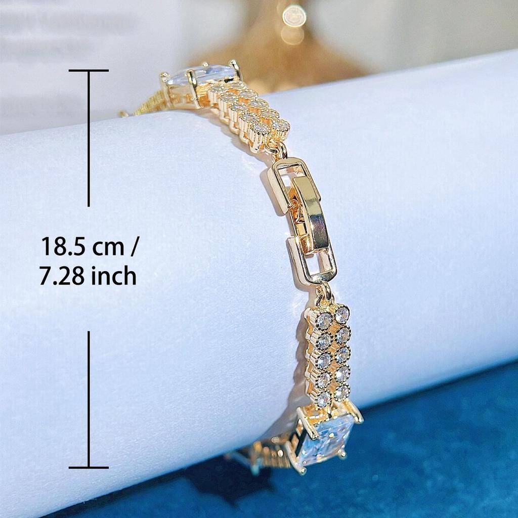 WWJ Fashion Golden Hollow Square Tennis Bracelet Shiny Zircon Lady Simple Party All-Match Jewelry Hand Accessories