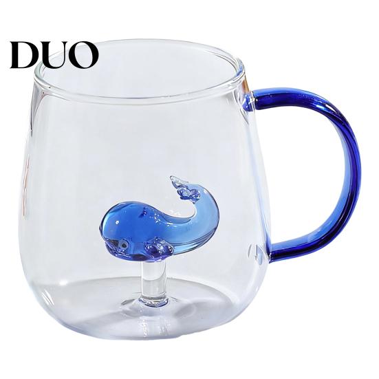 Transparent Glass Drinkware Handmade Cup Animal Plant Shape Water Unique Design Mug Cute Coffee Milk Drink with Colorful Handle Double Wall