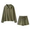 Комплект мятых шорт с широкими штанинами на шнуровке, Мятая ткань, Женский однотонный лонгслив с карманами, Хлопковые шорты, Комплекты из 2 предметов, Повседневный свободный наряд